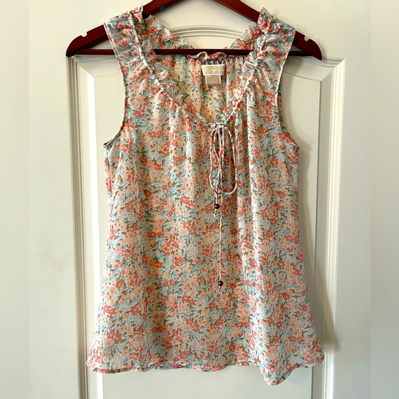 MICHAEL Michael Kors Tops - MICHAEL Michael Kors Floral Semi Sheer Sleeveless Blouse Women’s Size 8